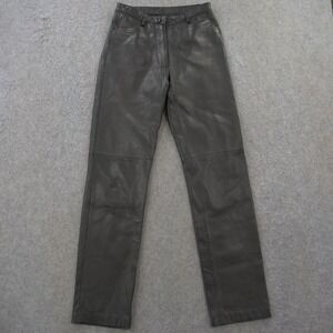 Bebe Pants Womens 8 Black Real Geniuine Leather High Waist Straight Leg Zip Fly